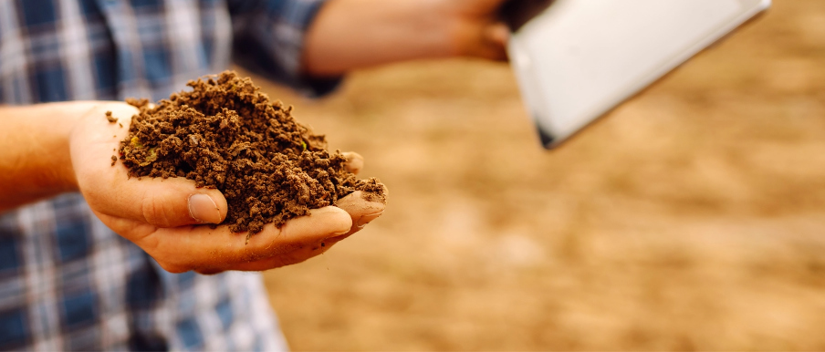 Man holding sand with right hand