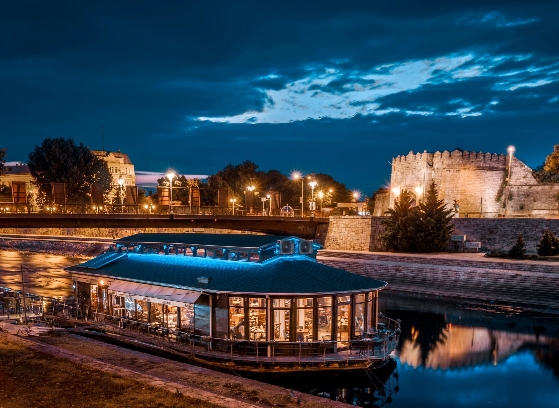 Aerial image of restaurant at night
